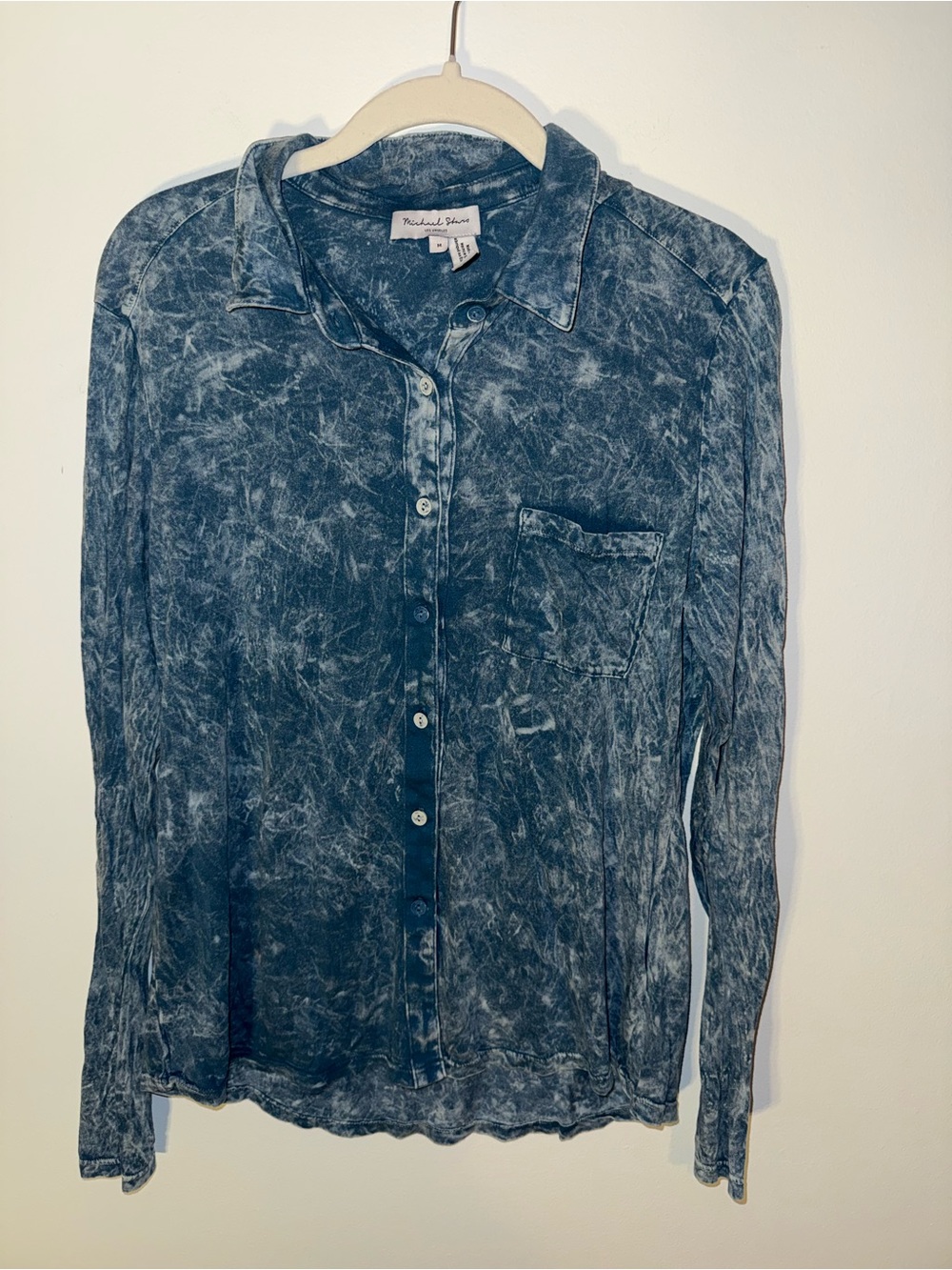 Michael Stars Faded Blue Acid-Wash Button-Down Shirt